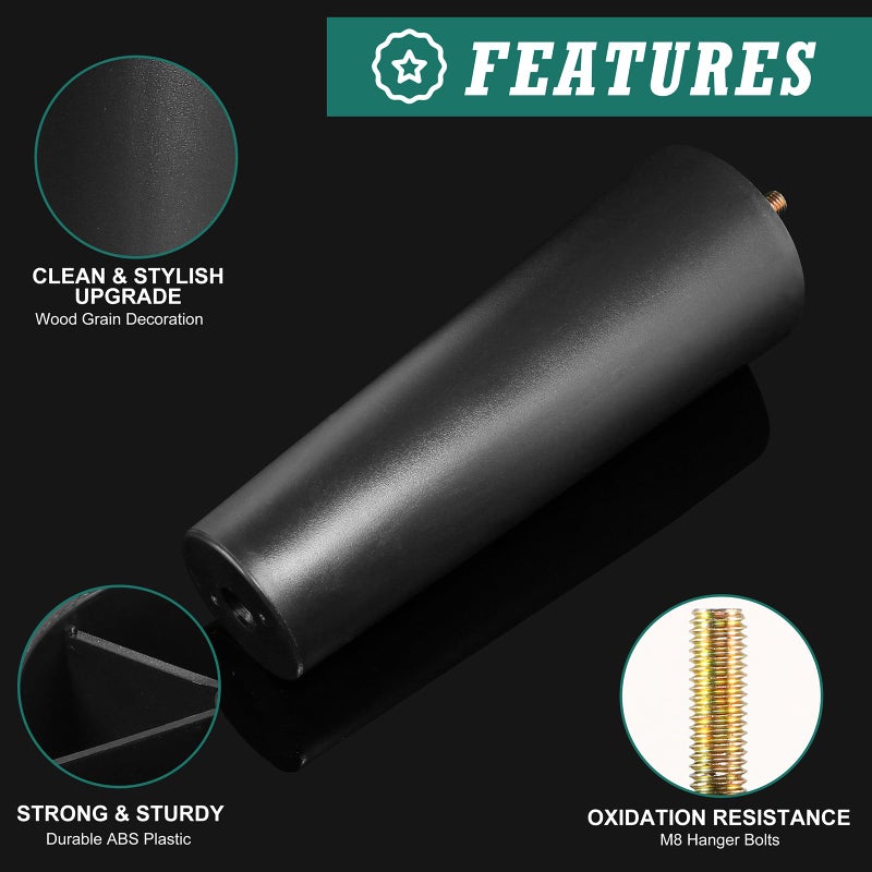 Masendelk 7 inch Plastic Furniture Legs, Round Tapered Table Legs Black Sofa Legs Replacement Legs with M8 Hanger Bolts for Couch Table Sofa, Pack of 4 - Image 2